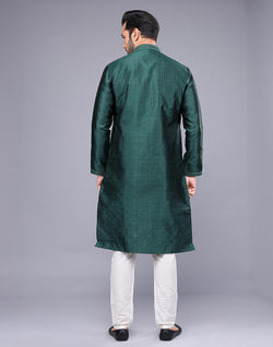 Collection of Floral Thread Embroidery Work Soft Silk Kurta Set in Rama Green in a gallery layout