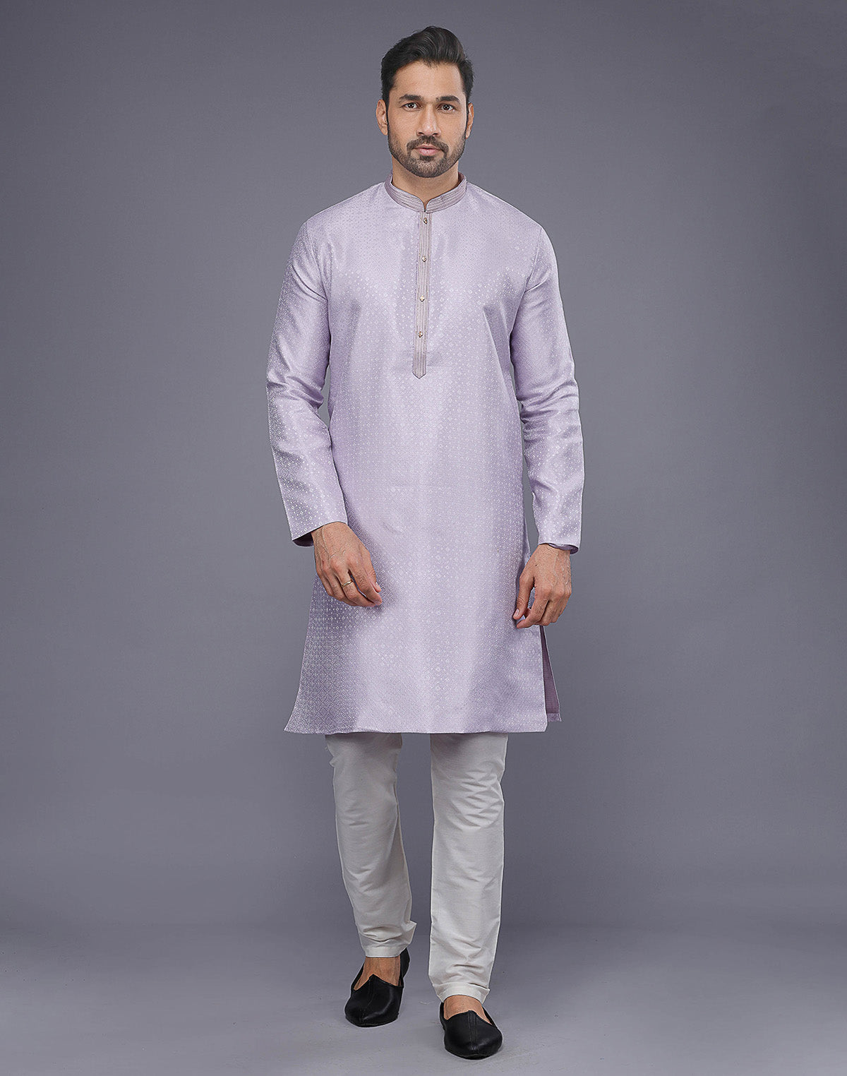 Lavender Self Design Jacquard Kurta Pajama