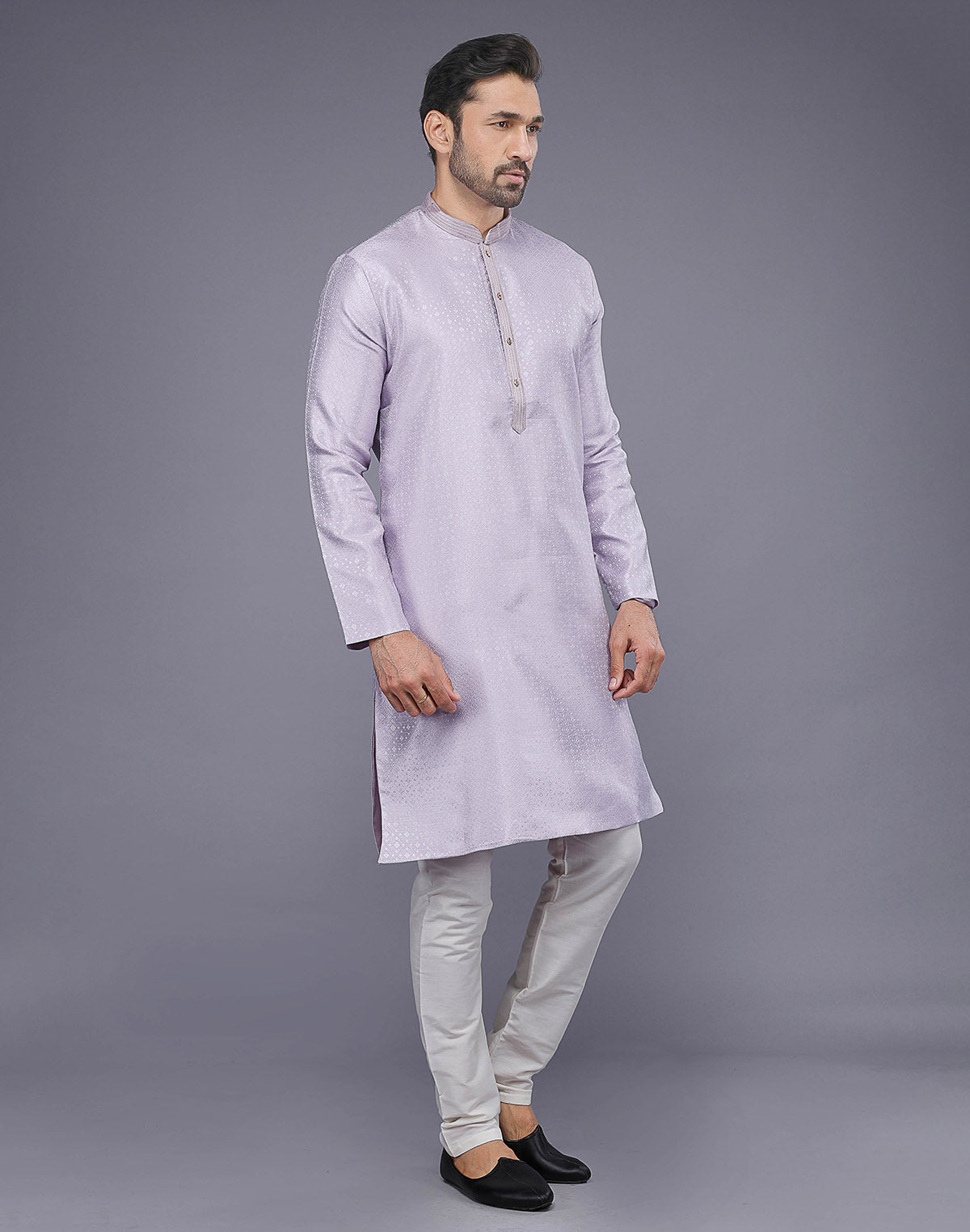 Lavender Self Design Jacquard Kurta Pajama