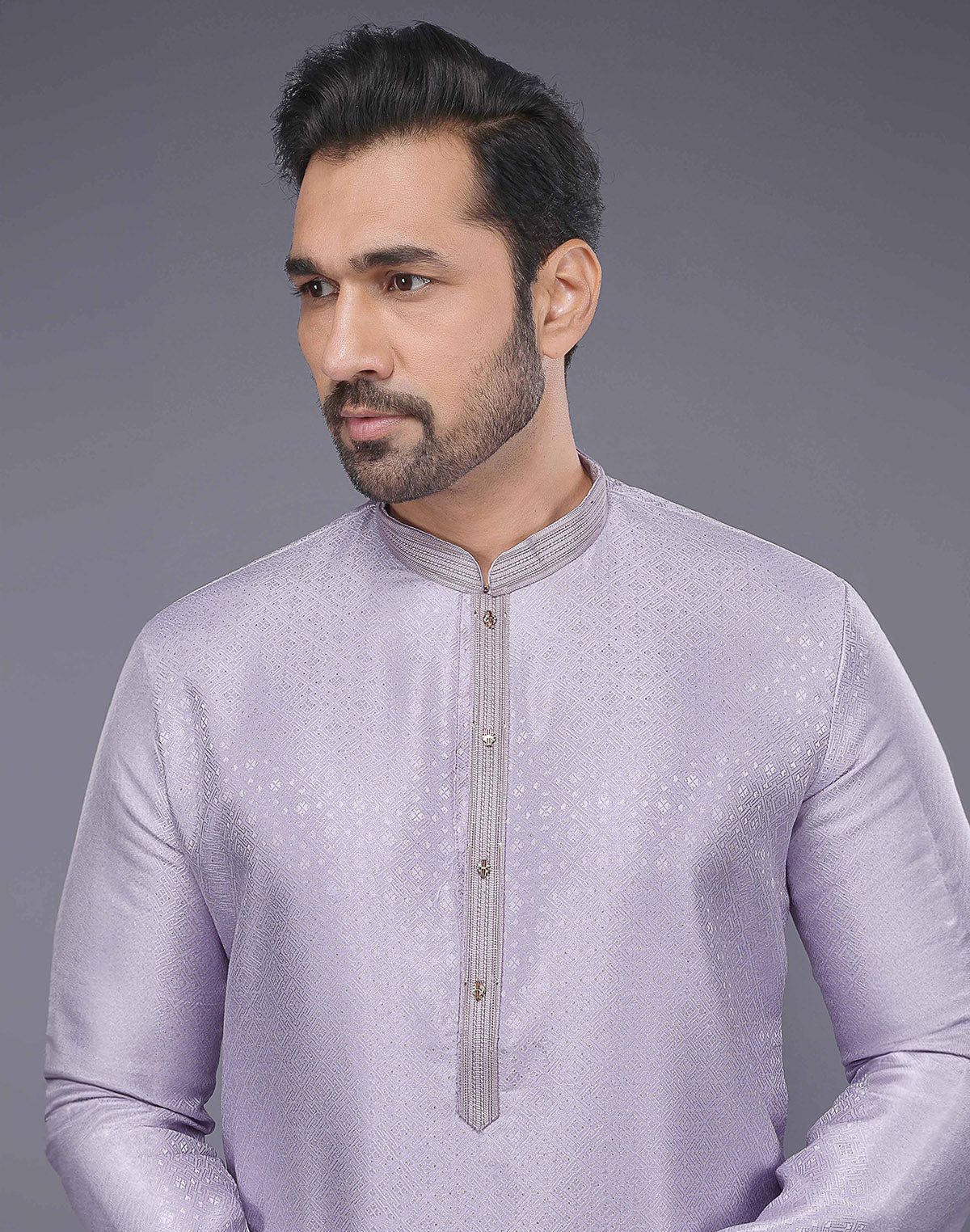 Lavender Self Design Jacquard Kurta Pajama