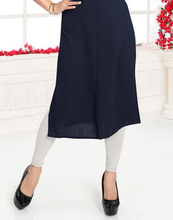 Collection of Navy Blue Cotton Silk Casual Wear Kurti in a gallery layout