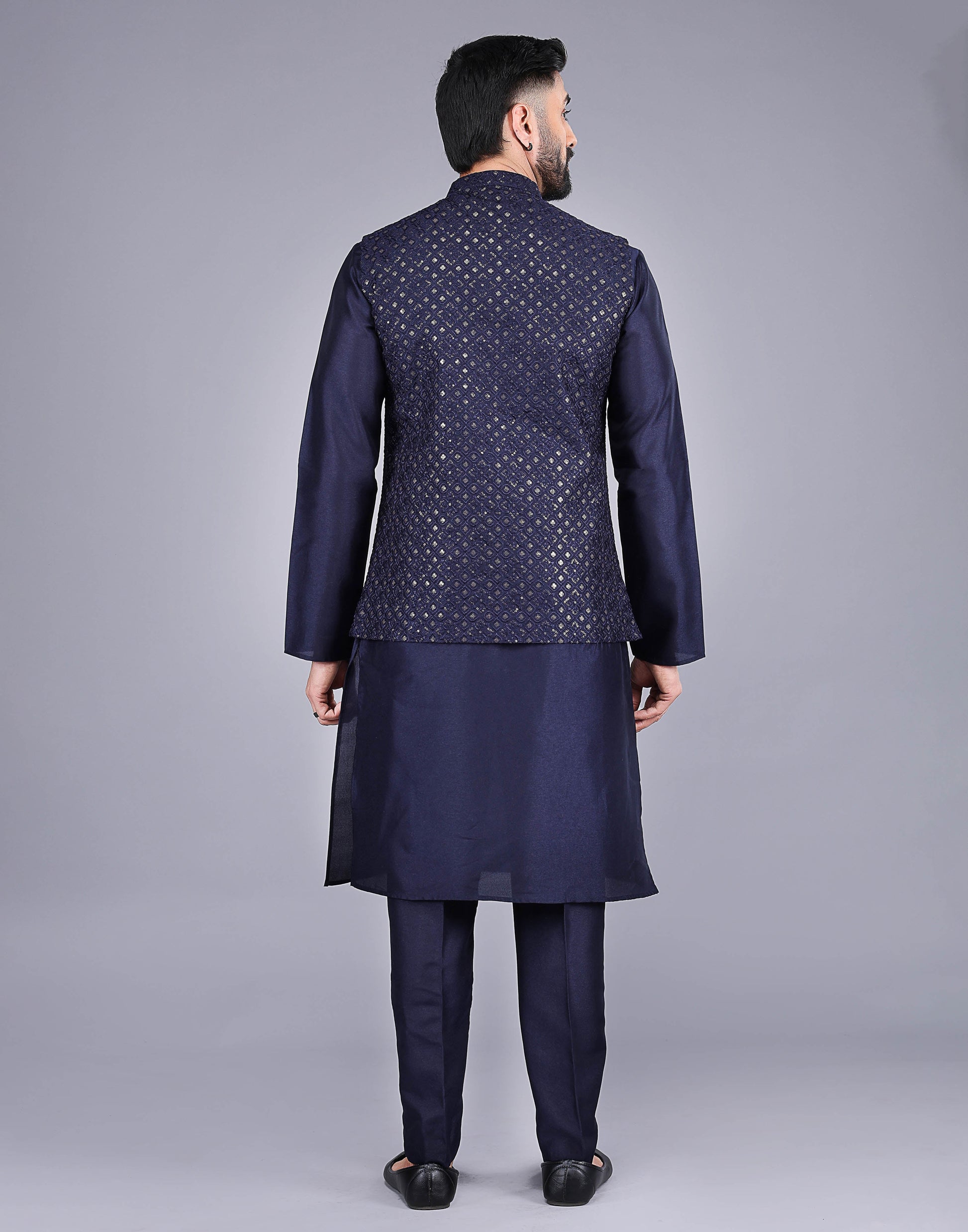 Blue Stylish Self Highlighted Thread and Sequence Design Kurta Jacket