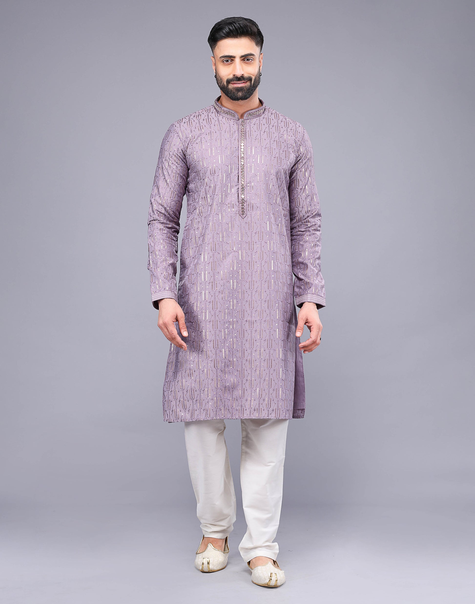 Elegant Onion Pink Embellished Work Kurta Pyjama Set