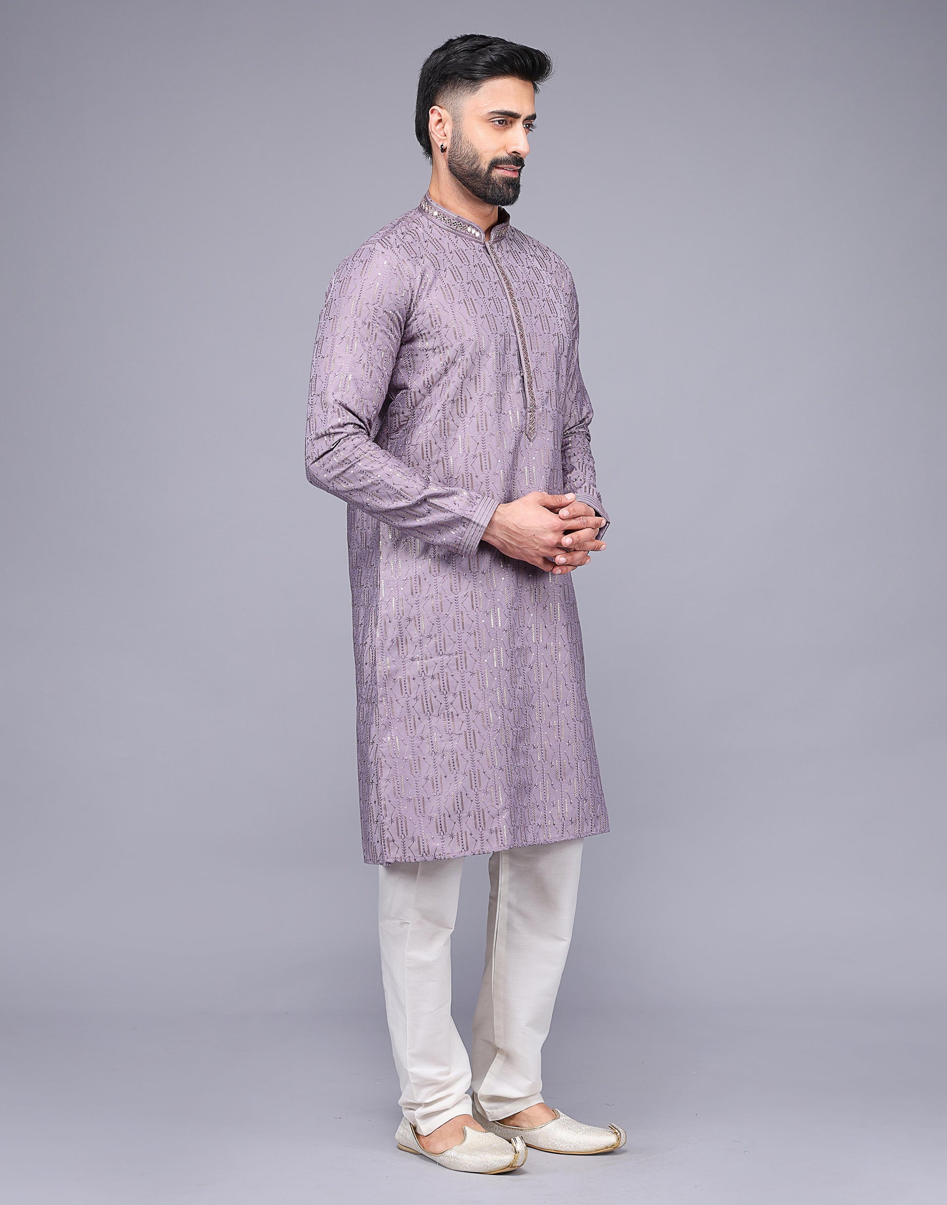 Elegant Onion Pink Embellished Work Kurta Pyjama Set