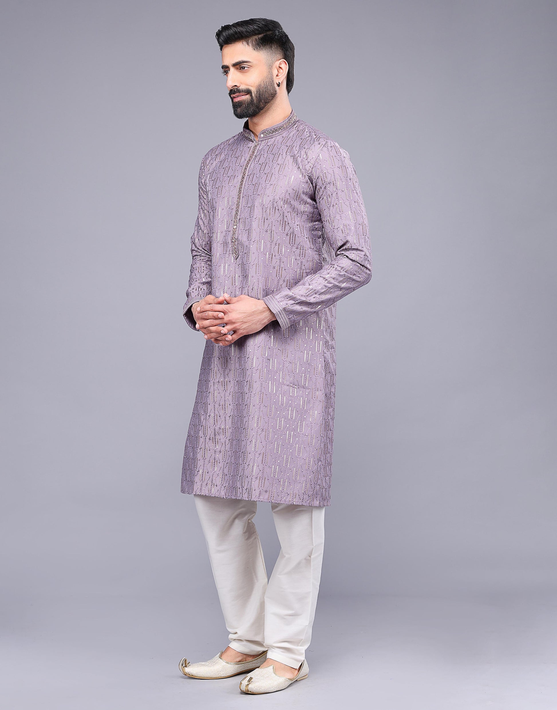 Elegant Onion Pink Embellished Work Kurta Pyjama Set