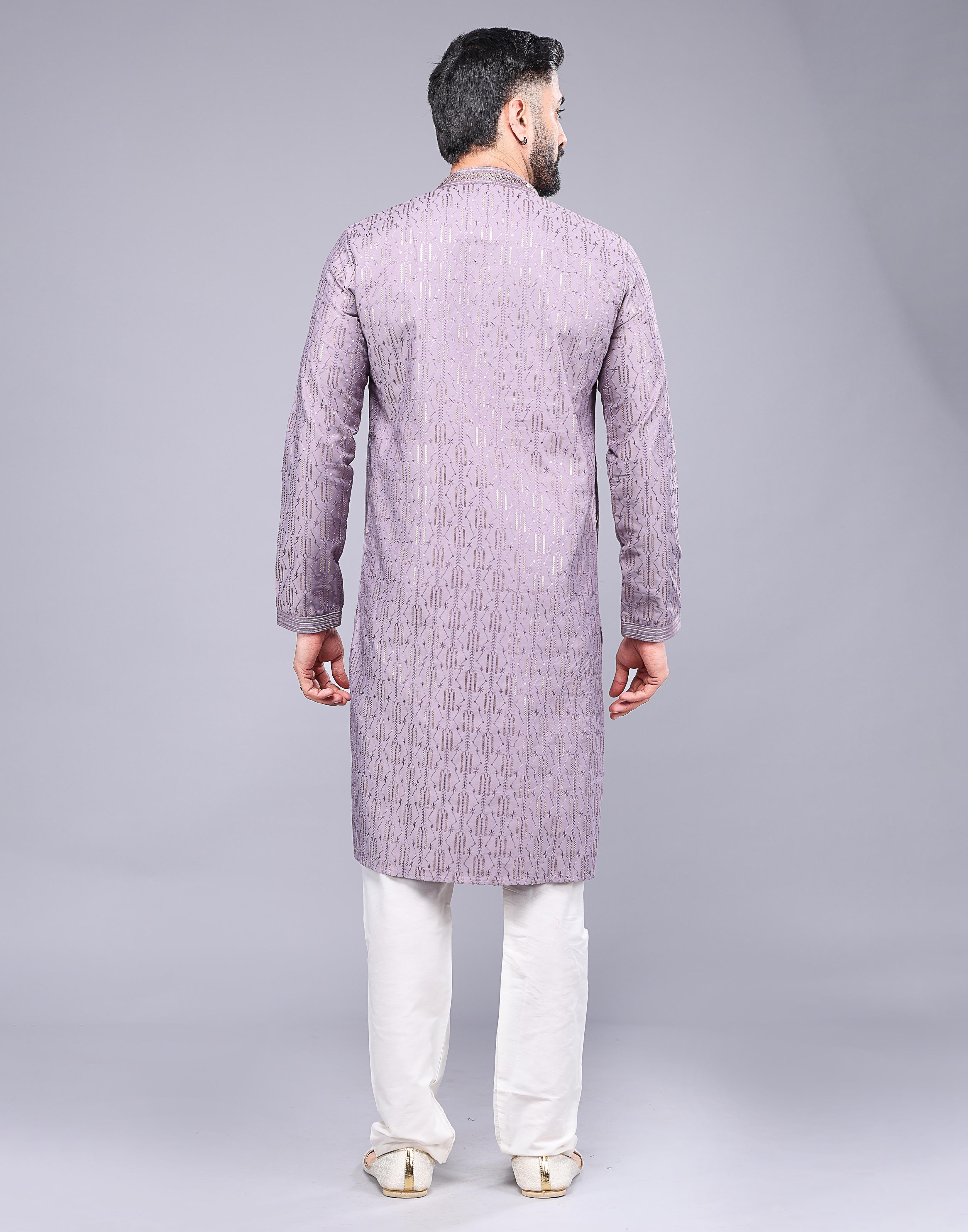 Collection of Elegant Onion Pink Embellished Work Kurta Pyjama Set in a gallery layout