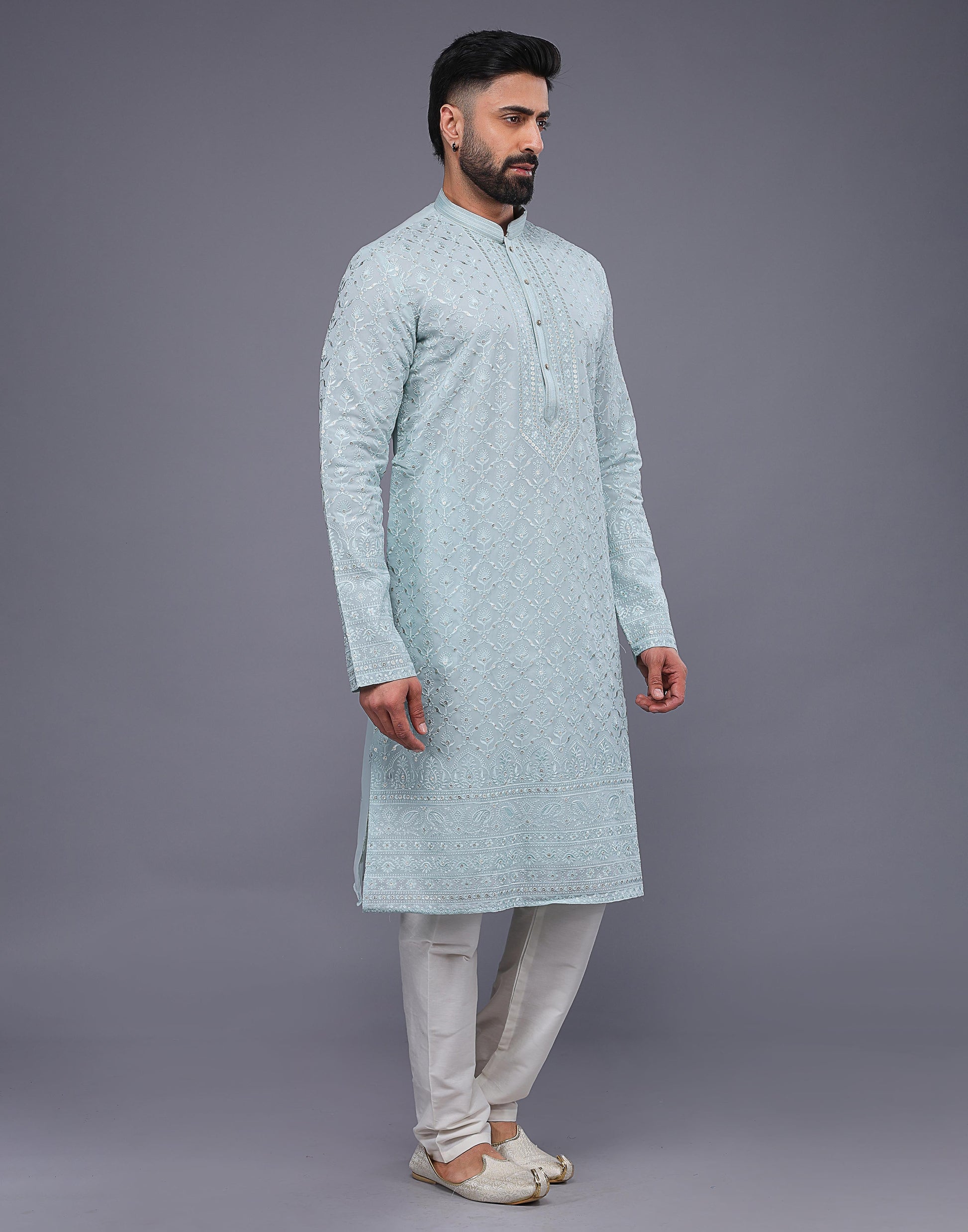 Light Sky Blue Embroidery Work Georgette Kurta Pajama