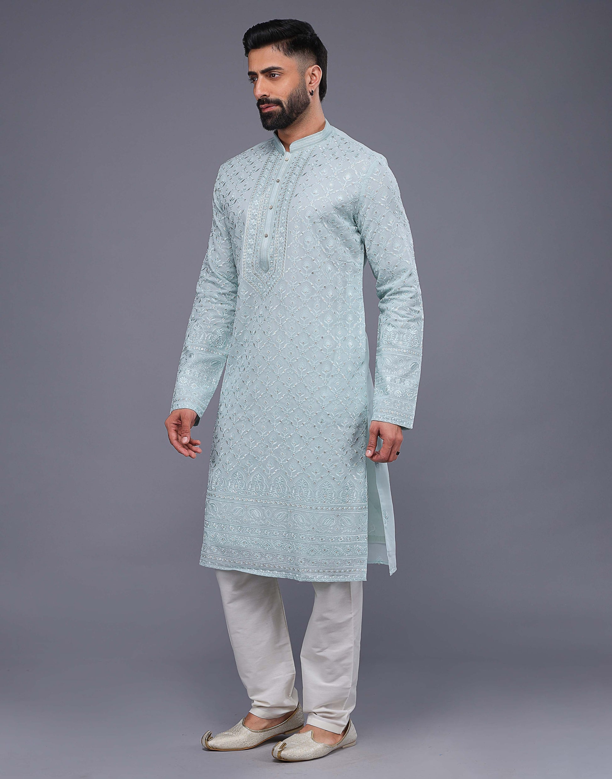 Light Sky Blue Embroidery Work Georgette Kurta Pajama