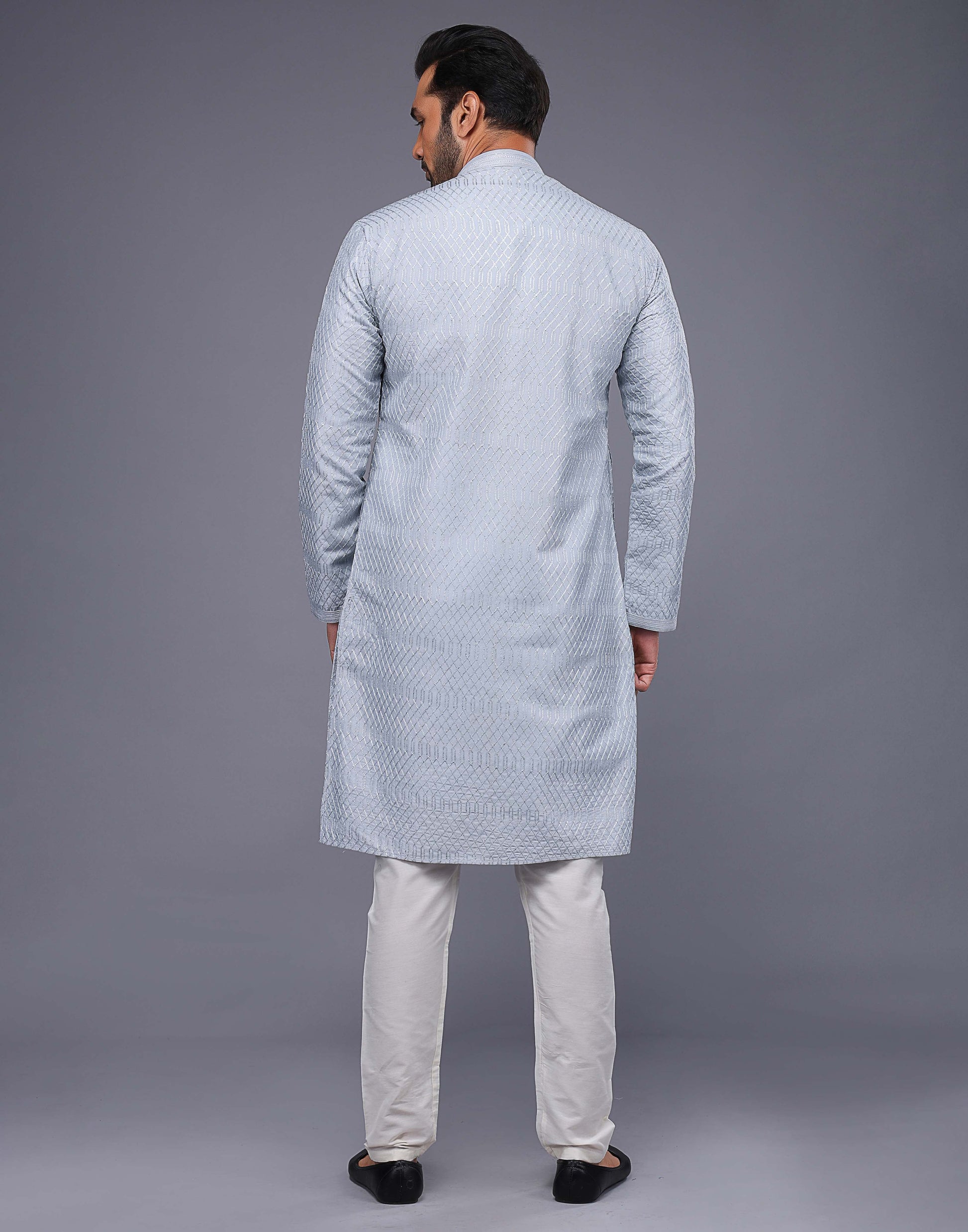 Grey Sequence With Gota Patti Work Silk Kurta Pyjama Set