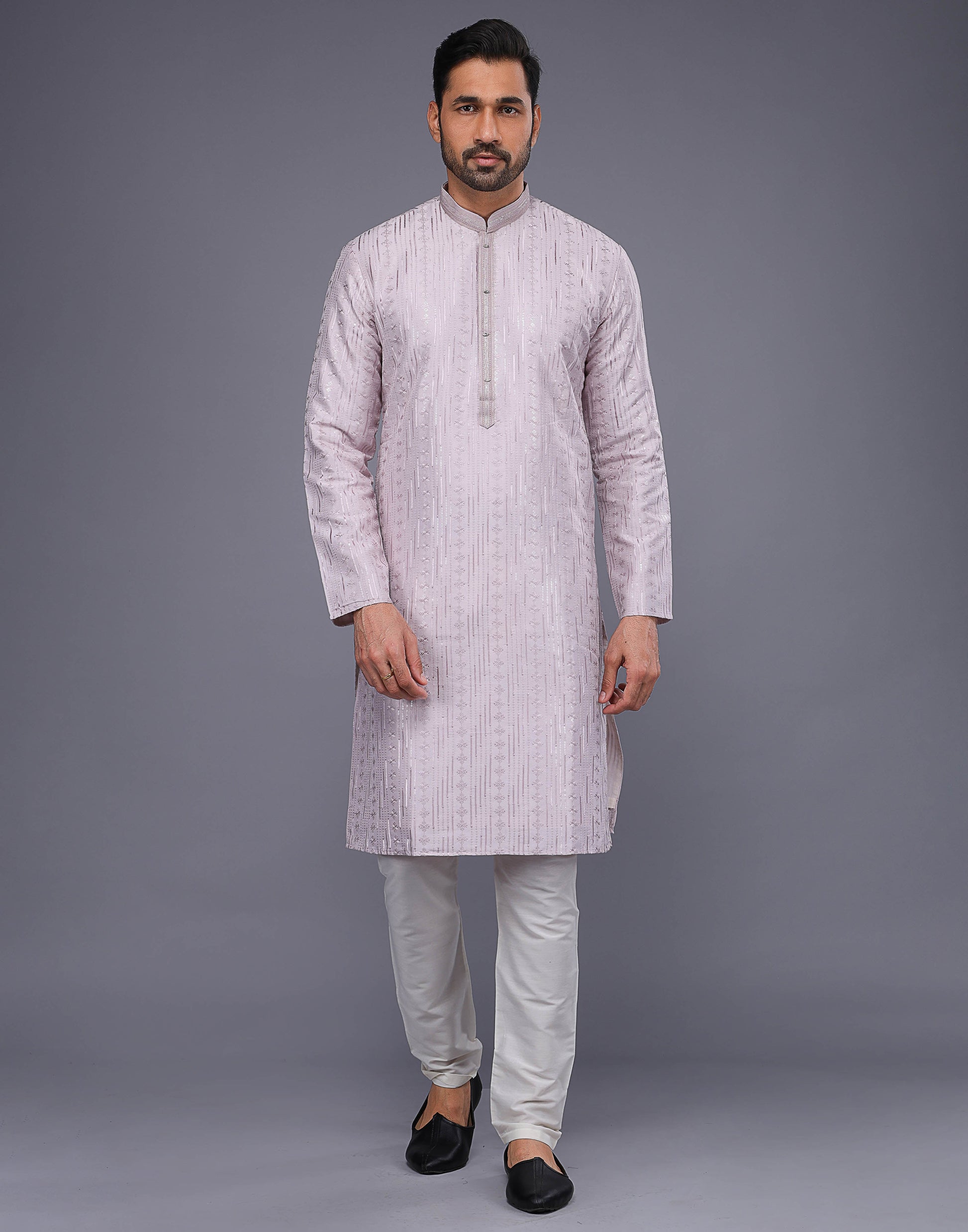 Lavender Self Floral Embroidery With Embellished Work Kurta Set