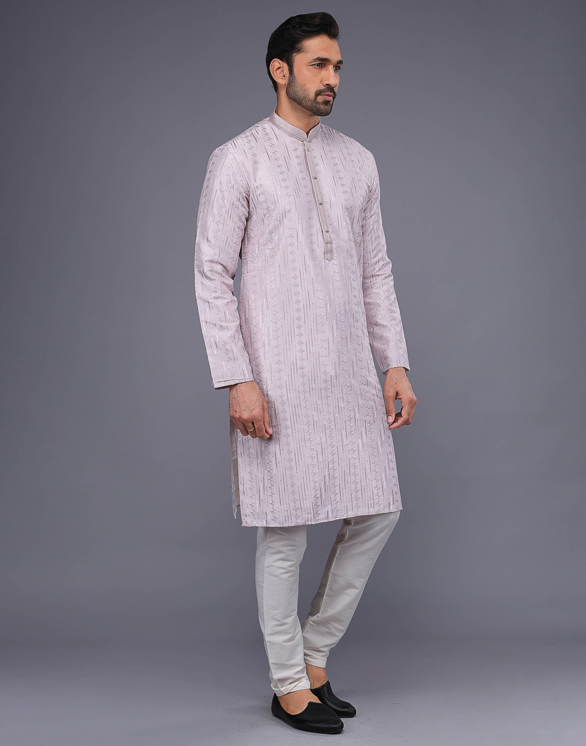 Lavender Self Floral Embroidery With Embellished Work Kurta Set