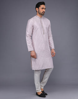 Collection of Lavender Self Floral Embroidery With Embellished Work Kurta Set in a gallery layout