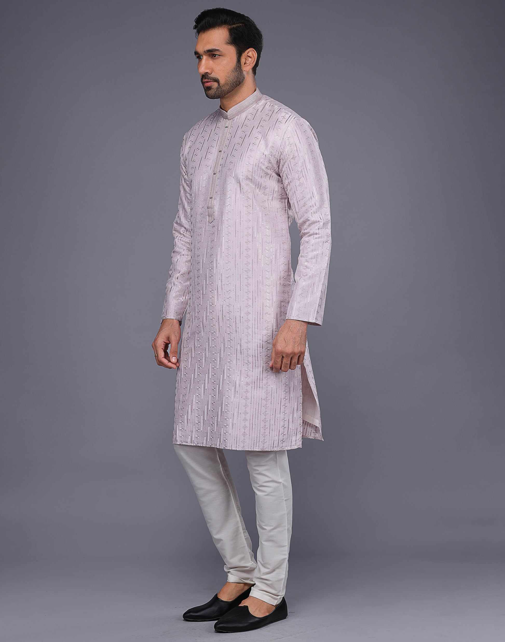 Lavender Self Floral Embroidery With Embellished Work Kurta Set