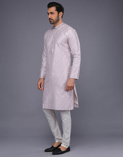 Collection of Lavender Self Floral Embroidery With Embellished Work Kurta Set in a gallery layout