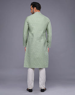 Collection of Light Pista Embroidery Butta Design Soft Silk Kurta Pyjama Set in a gallery layout