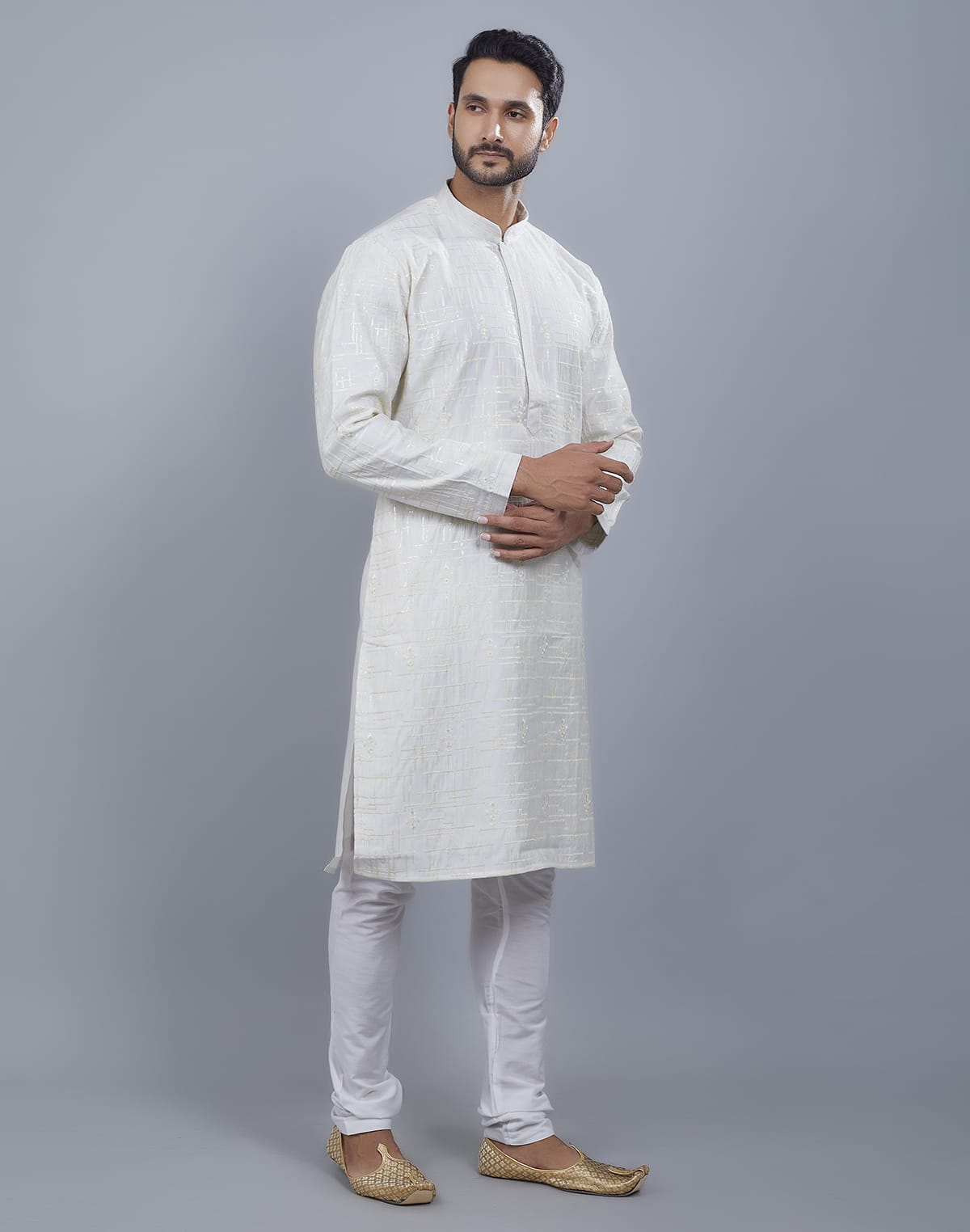 Collection of Stylish All Over Sequence Work Kurta Pajama in a gallery layout