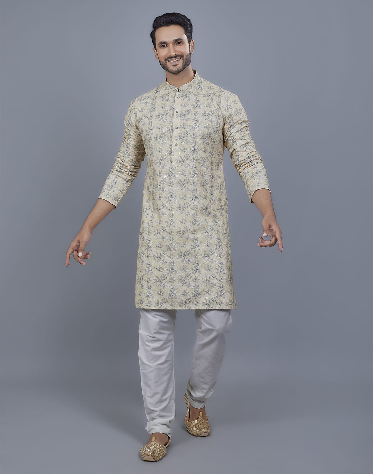 Collection of Floral Print Thread Embroidery work Kurta Set in a gallery layout