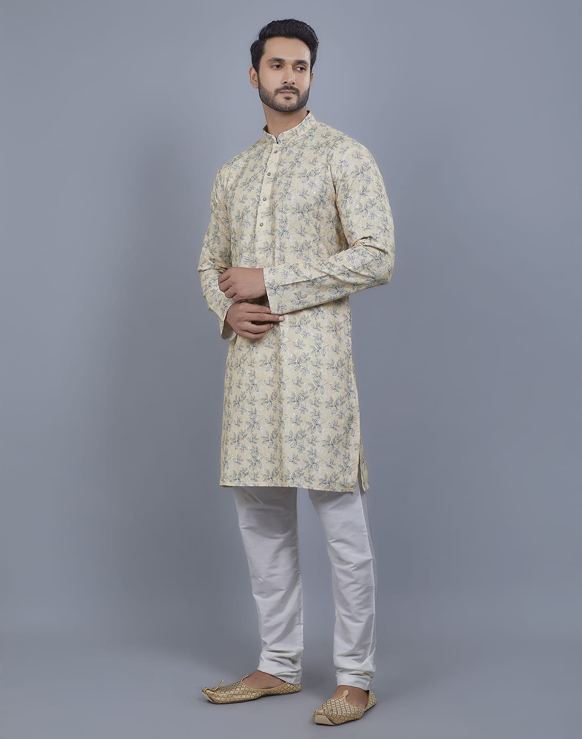 Collection of Floral Print Thread Embroidery work Kurta Set in a gallery layout