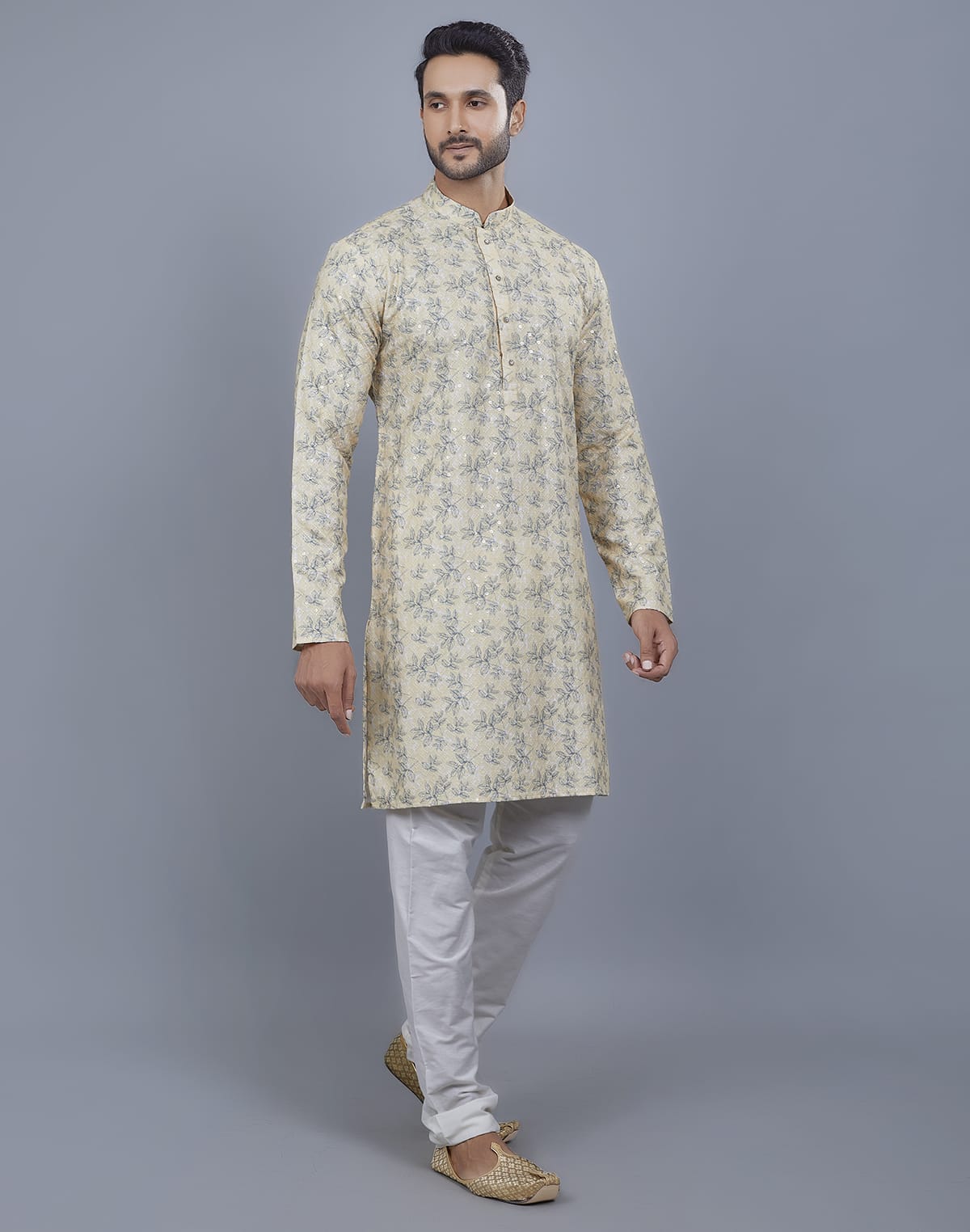 Collection of Floral Print Thread Embroidery work Kurta Set in a gallery layout