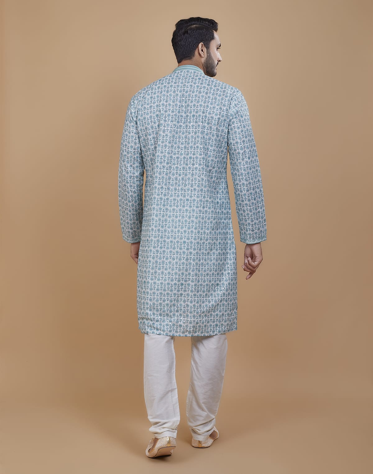 Collection of Green Coloured All Over Stunning Fully Embroidery work Kurta Set in a gallery layout