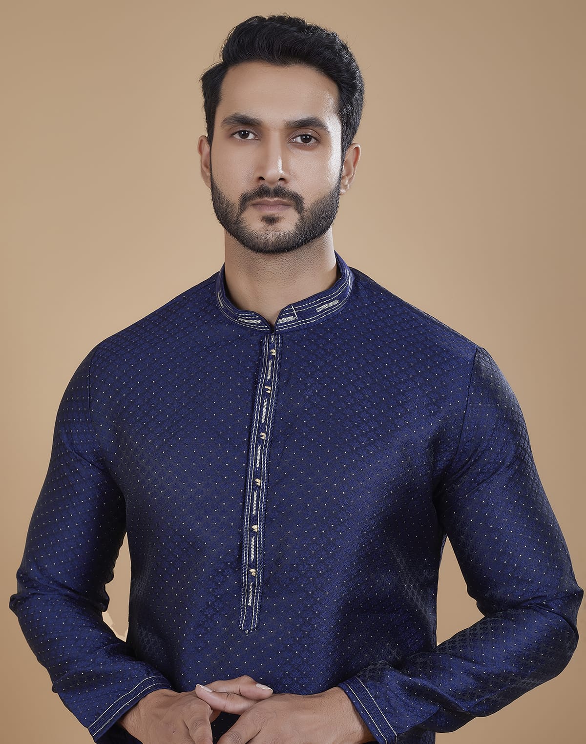 Aqua Blue Polka Dots Jacquard Kurta Pyjama Set