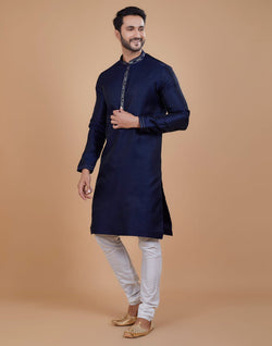 Collection of Aqua Blue Polka Dots Jacquard Kurta Pyjama Set in a gallery layout