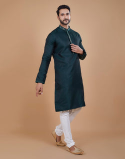 Collection of Stunning Green Coloured Jacquard Kurta Pyjama Set in a gallery layout