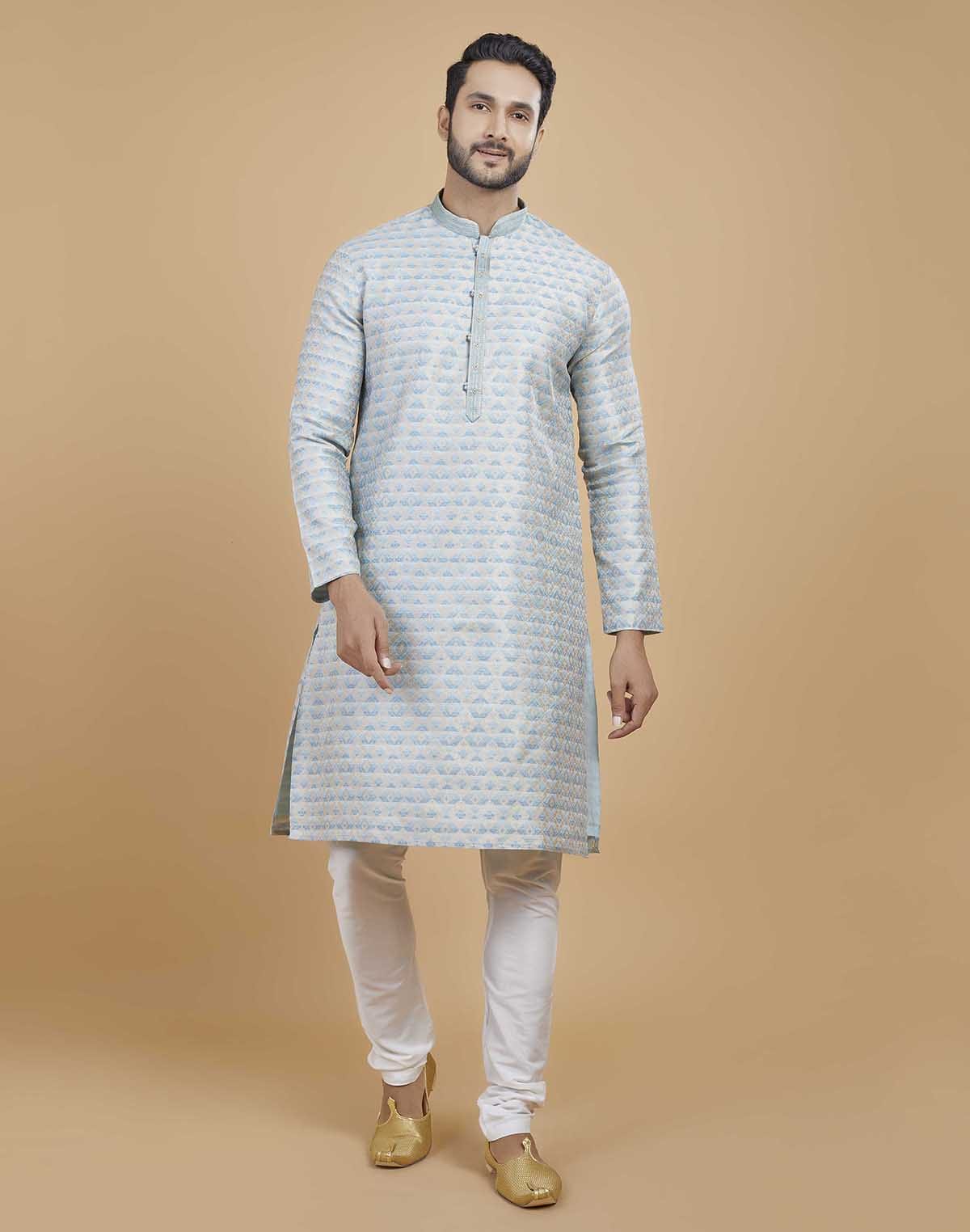 Collection of Silk Printed Kurta Pajama Set in a gallery layout