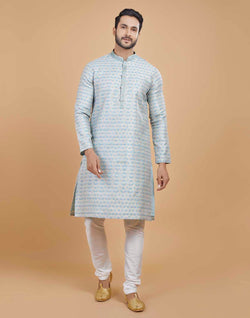 Collection of Silk Printed Kurta Pajama Set in a gallery layout