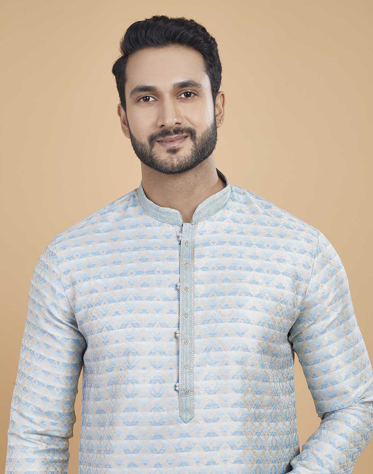 Collection of Silk Printed Kurta Pajama Set in a gallery layout