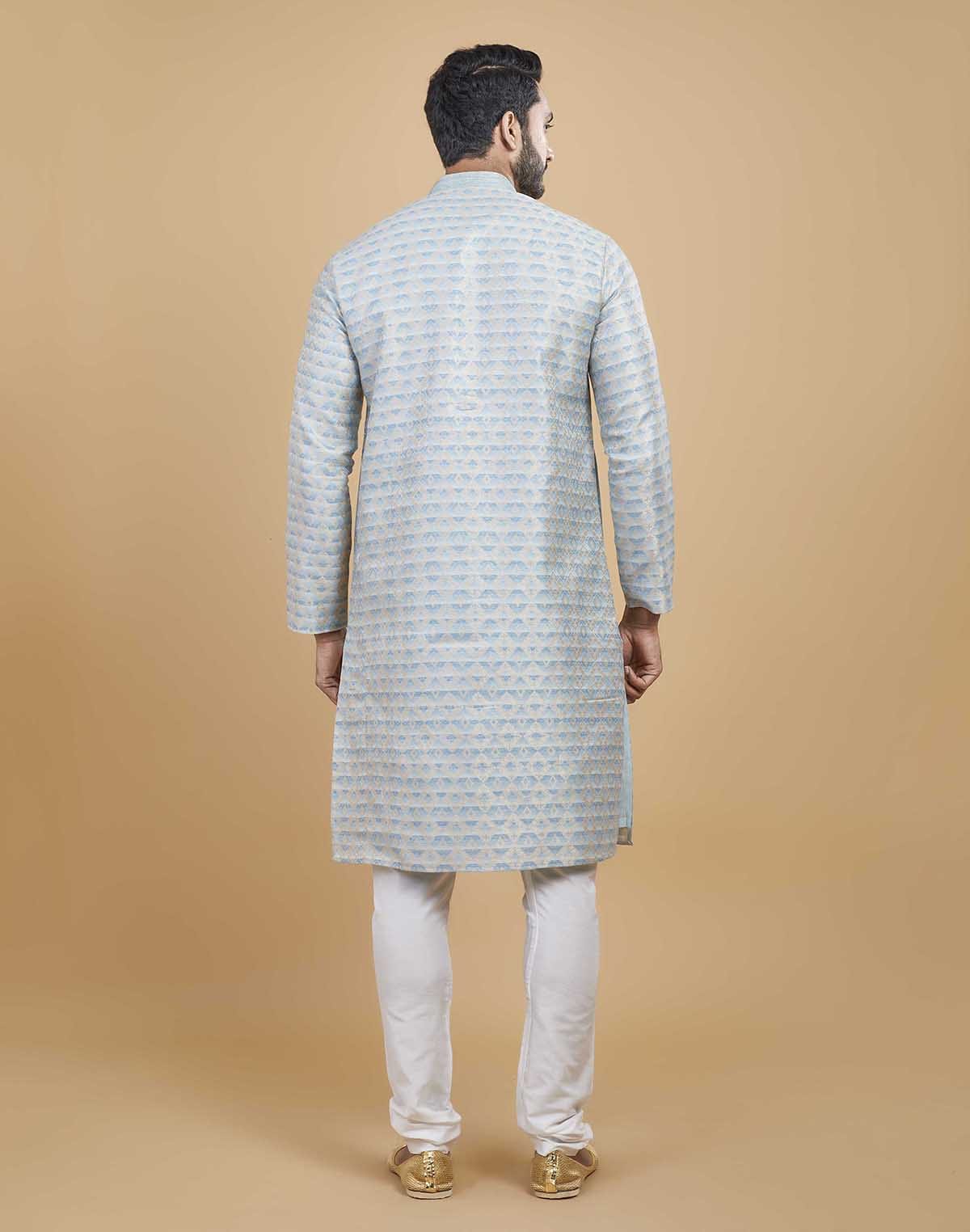 Collection of Silk Printed Kurta Pajama Set in a gallery layout