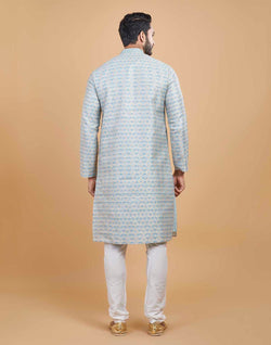 Collection of Silk Printed Kurta Pajama Set in a gallery layout