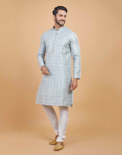 Collection of Silk Printed Kurta Pajama Set in a gallery layout