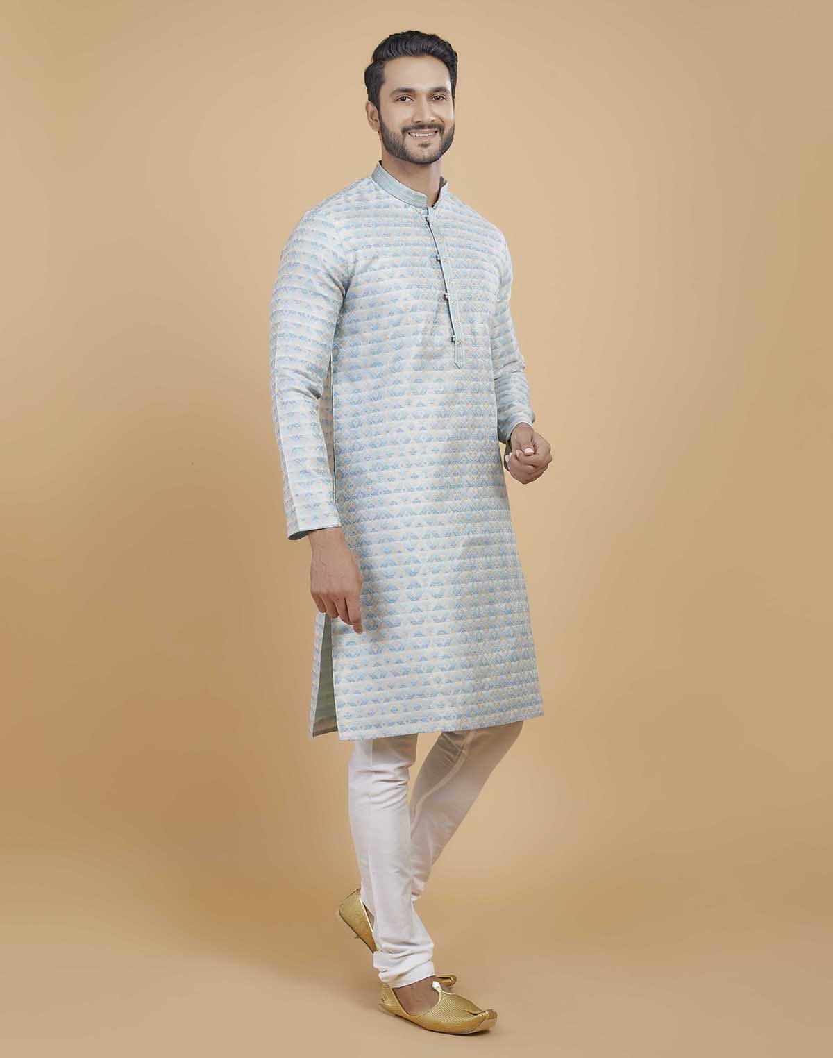 Collection of Silk Printed Kurta Pajama Set in a gallery layout