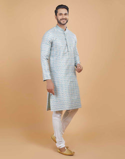 Collection of Silk Printed Kurta Pajama Set in a gallery layout