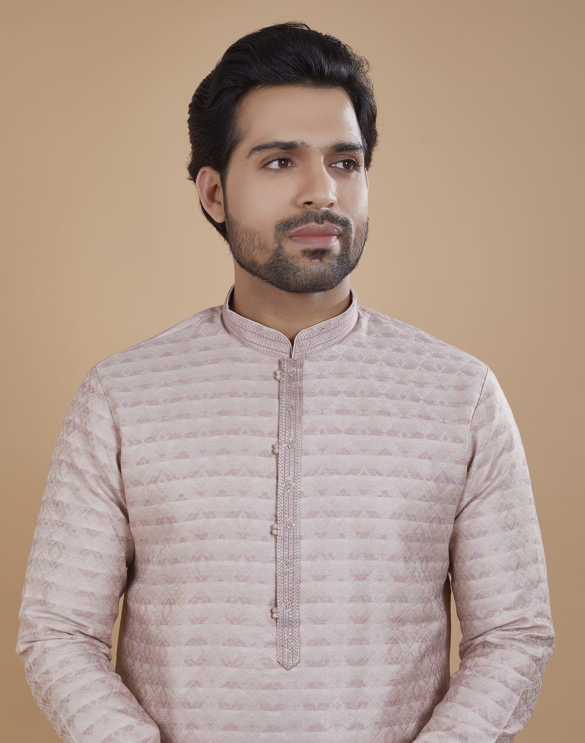 Light Pink Coloured Silk Fabric Kurta Pajama Set