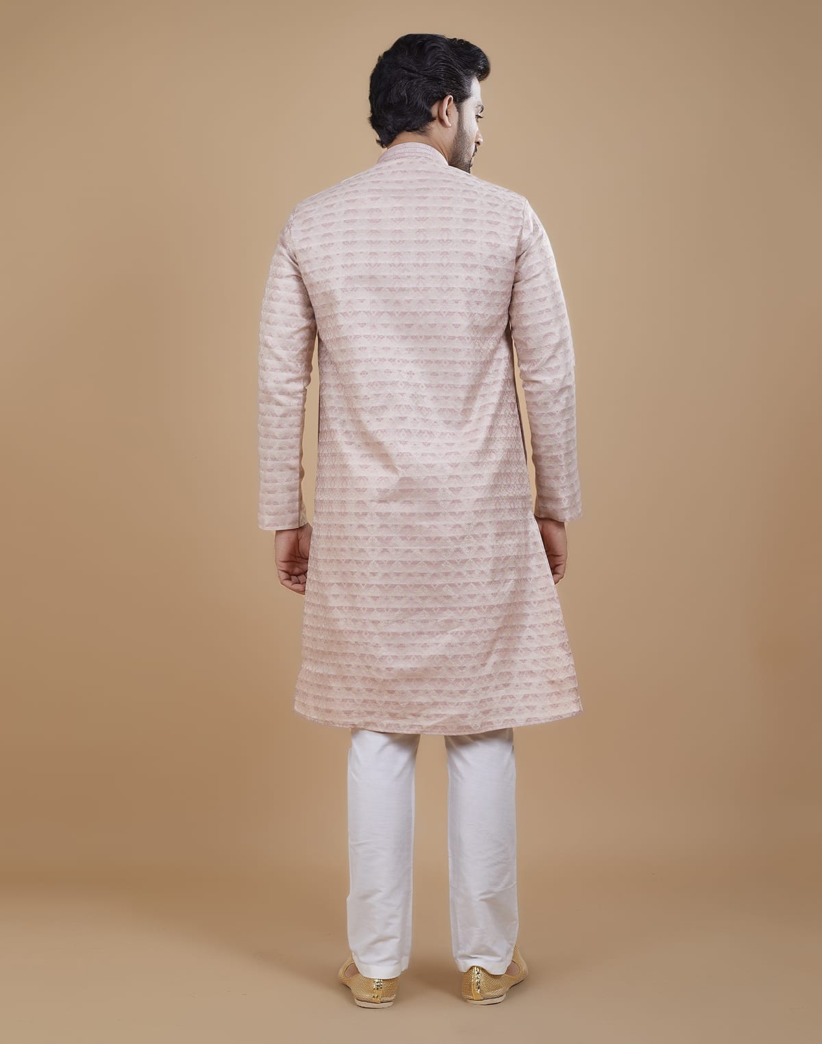 Collection of Light Pink Coloured Silk Fabric Kurta Pajama Set in a gallery layout