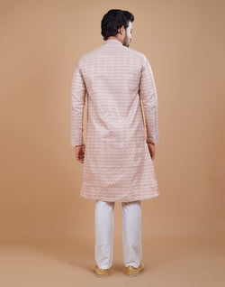 Collection of Light Pink Coloured Silk Fabric Kurta Pajama Set in a gallery layout