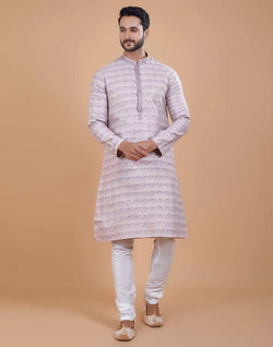 Collection of Purple Jacquard Kurta Pajama Set in a gallery layout