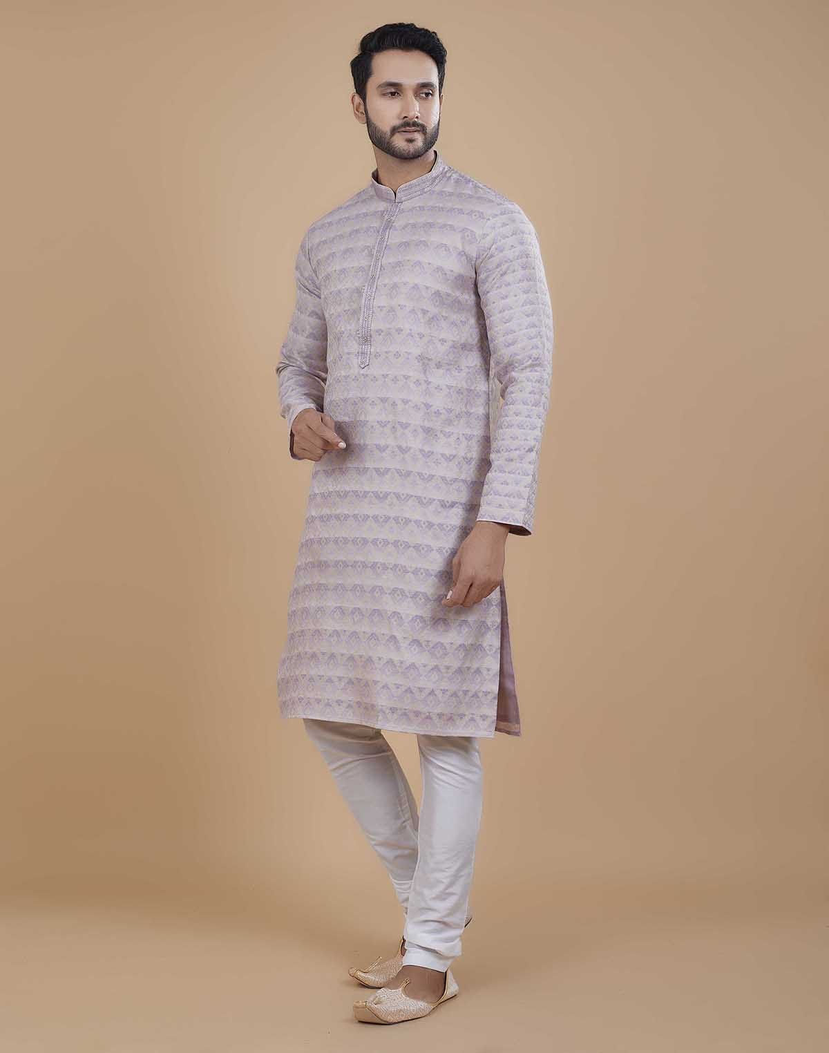 Purple Jacquard Kurta Pajama Set