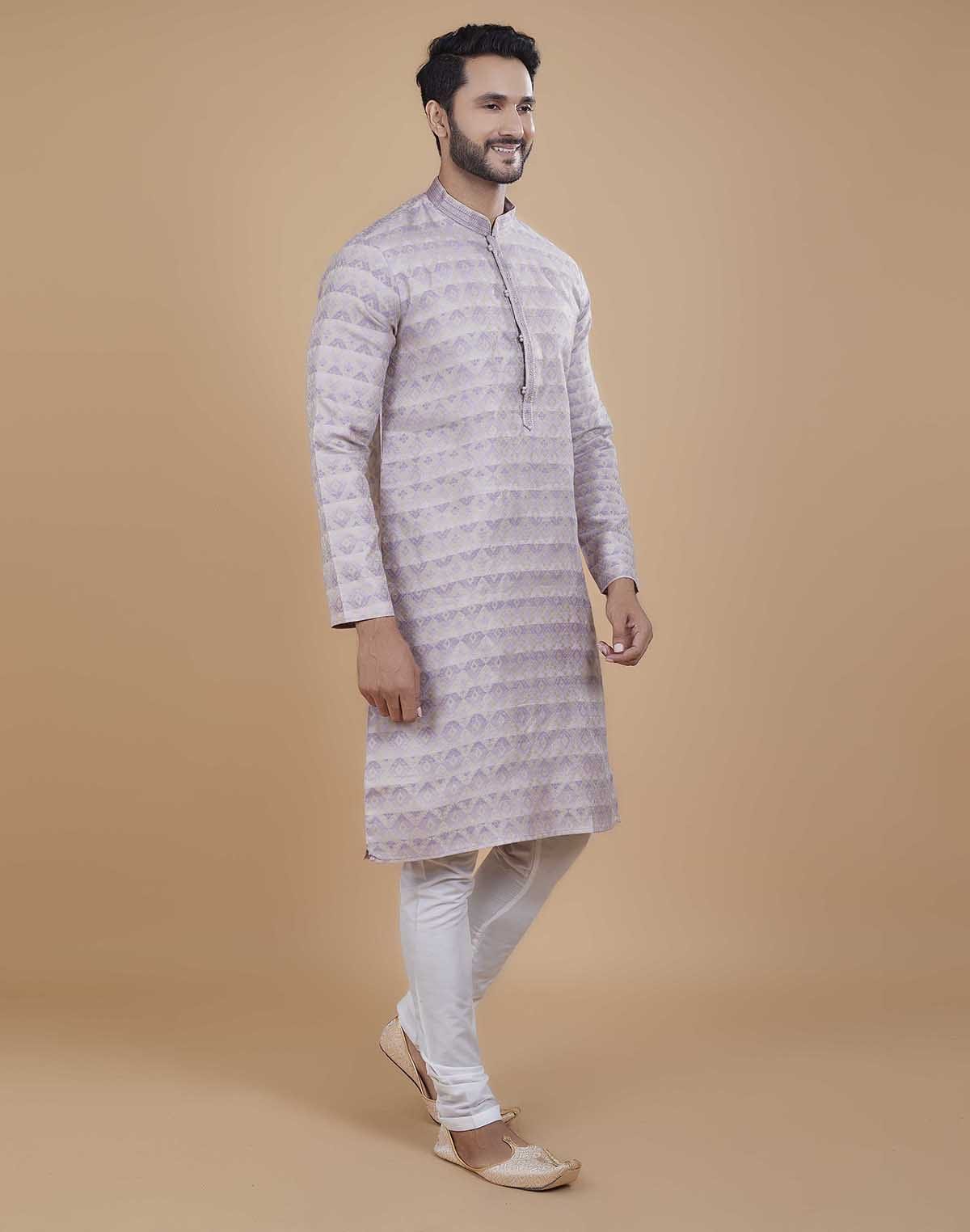 Purple Jacquard Kurta Pajama Set