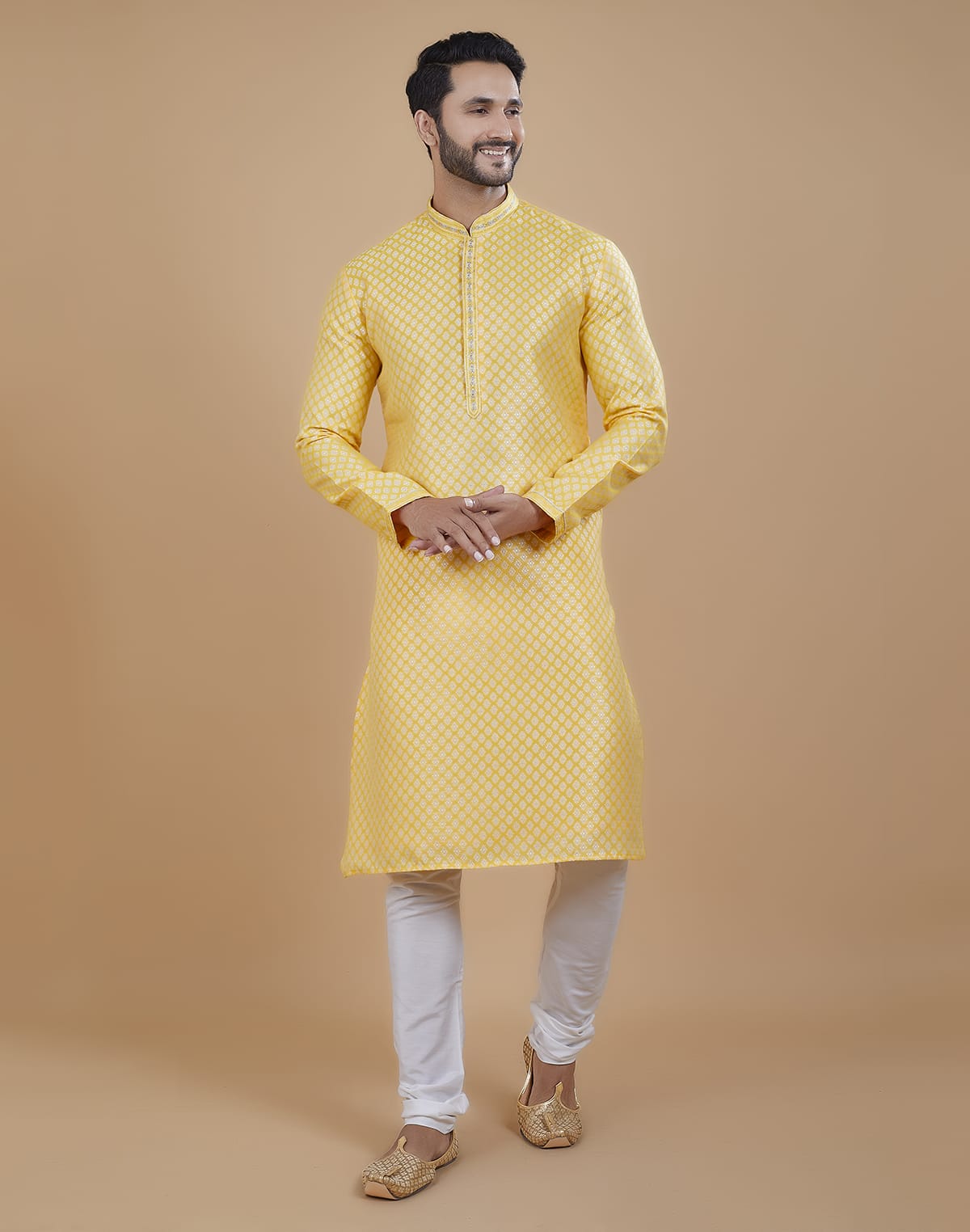 Collection of All Over Silver Bootis Jacquard Kurta Set in a gallery layout