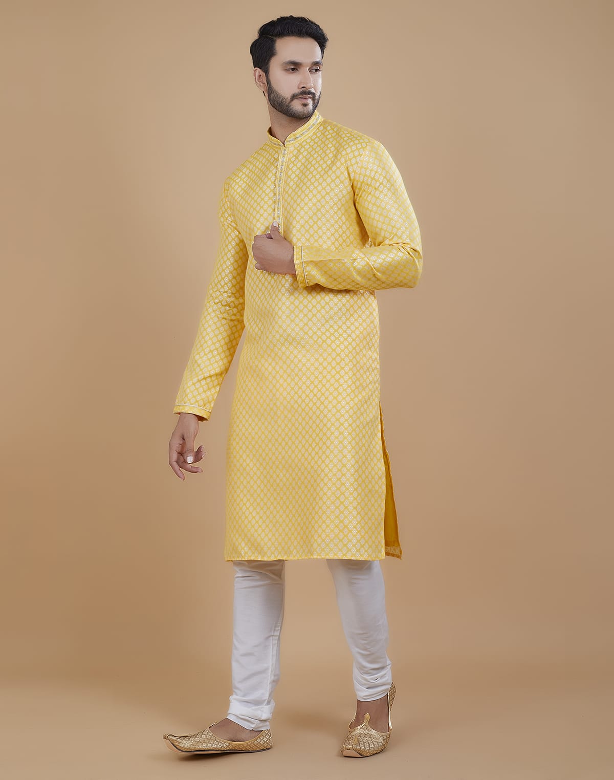 Collection of All Over Silver Bootis Jacquard Kurta Set in a gallery layout