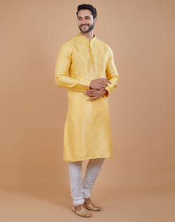 Collection of All Over Silver Bootis Jacquard Kurta Set in a gallery layout