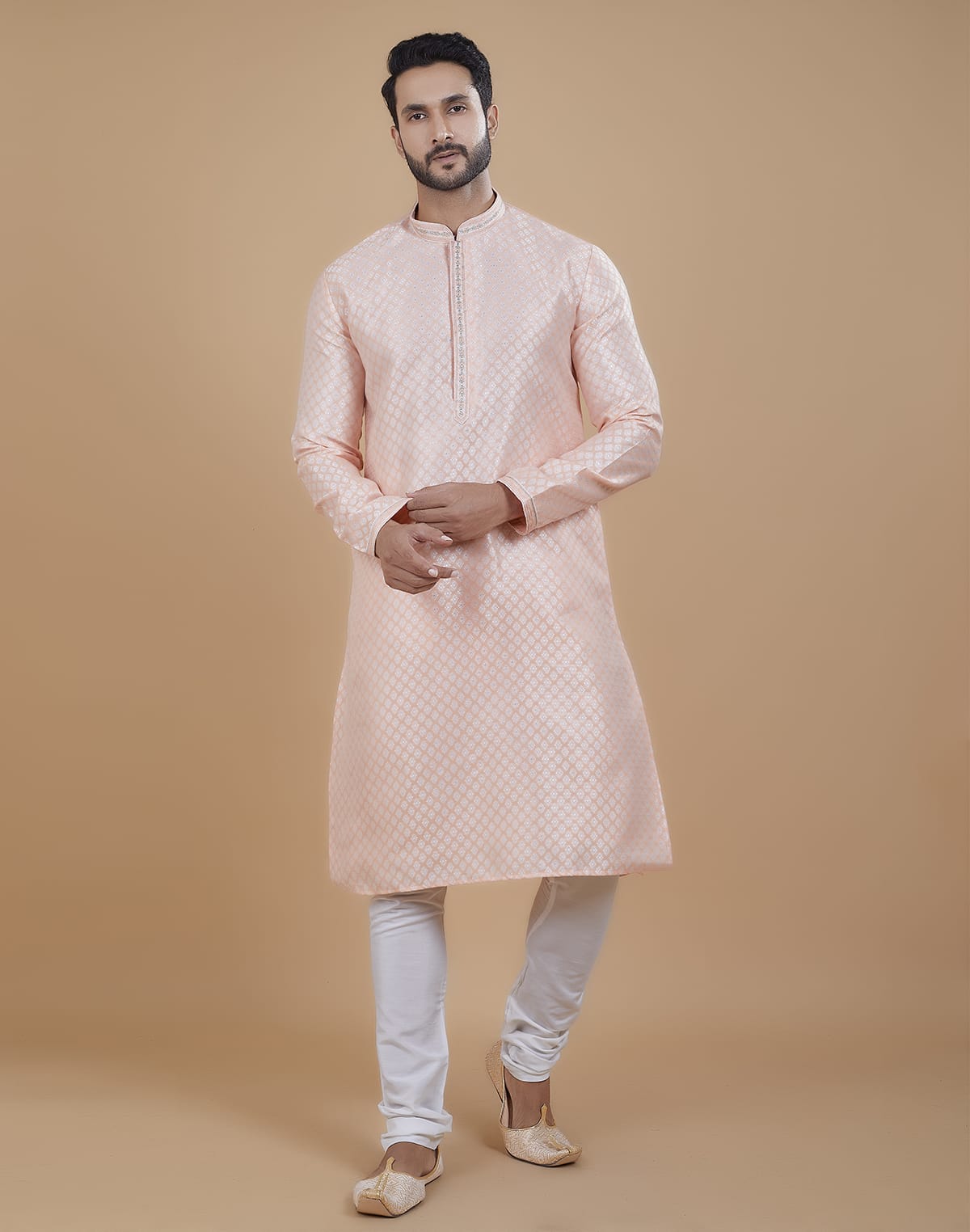 Peach All Over Silver Bootis Kurta Set