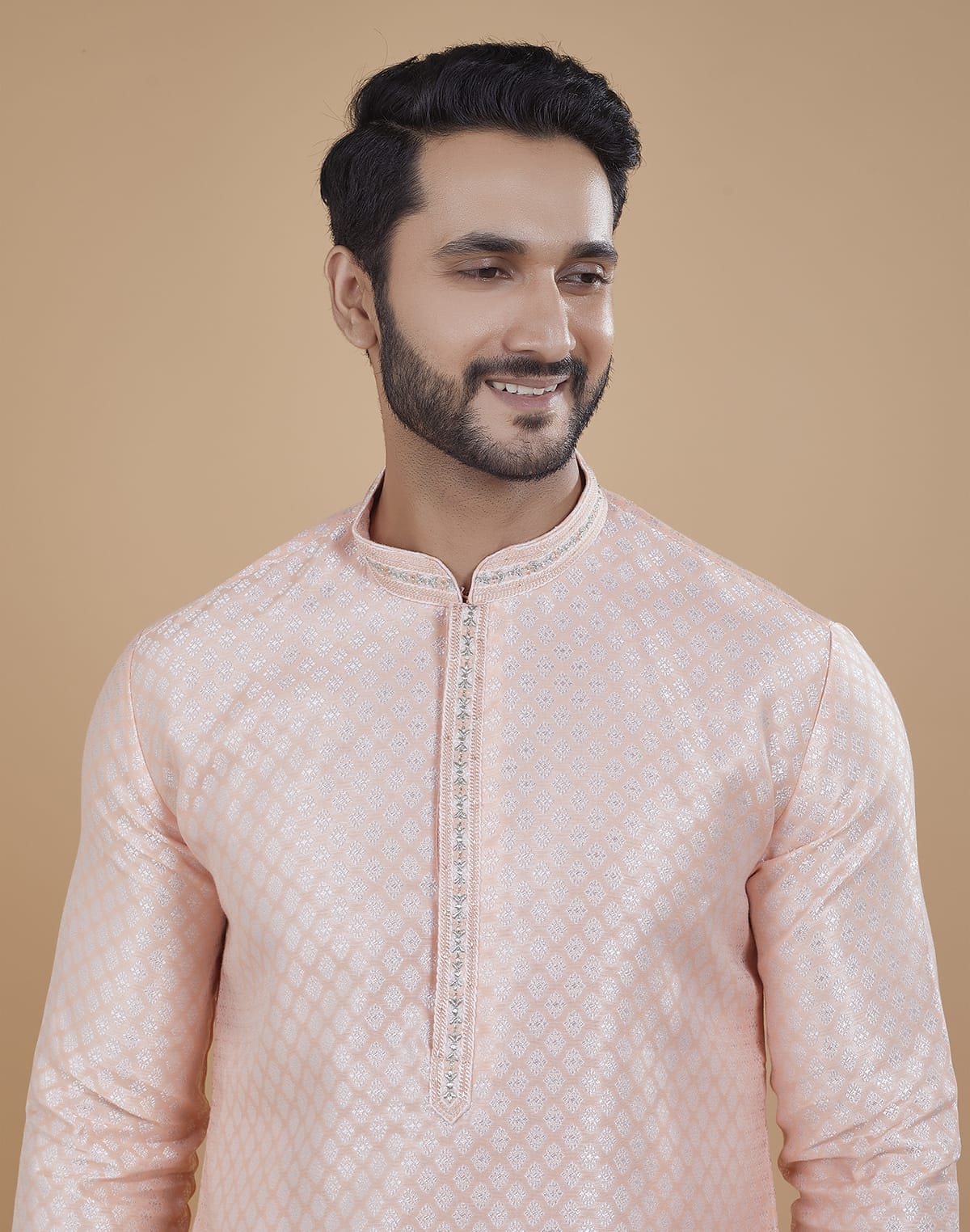 Peach All Over Silver Bootis Kurta Set