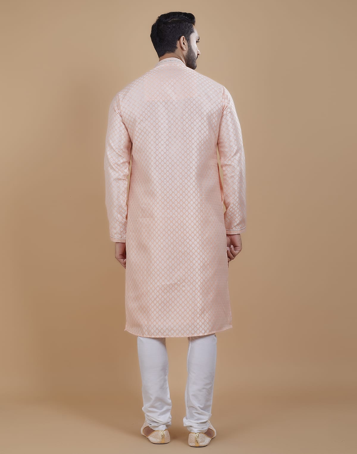 Collection of Peach All Over Silver Bootis Kurta Set in a gallery layout