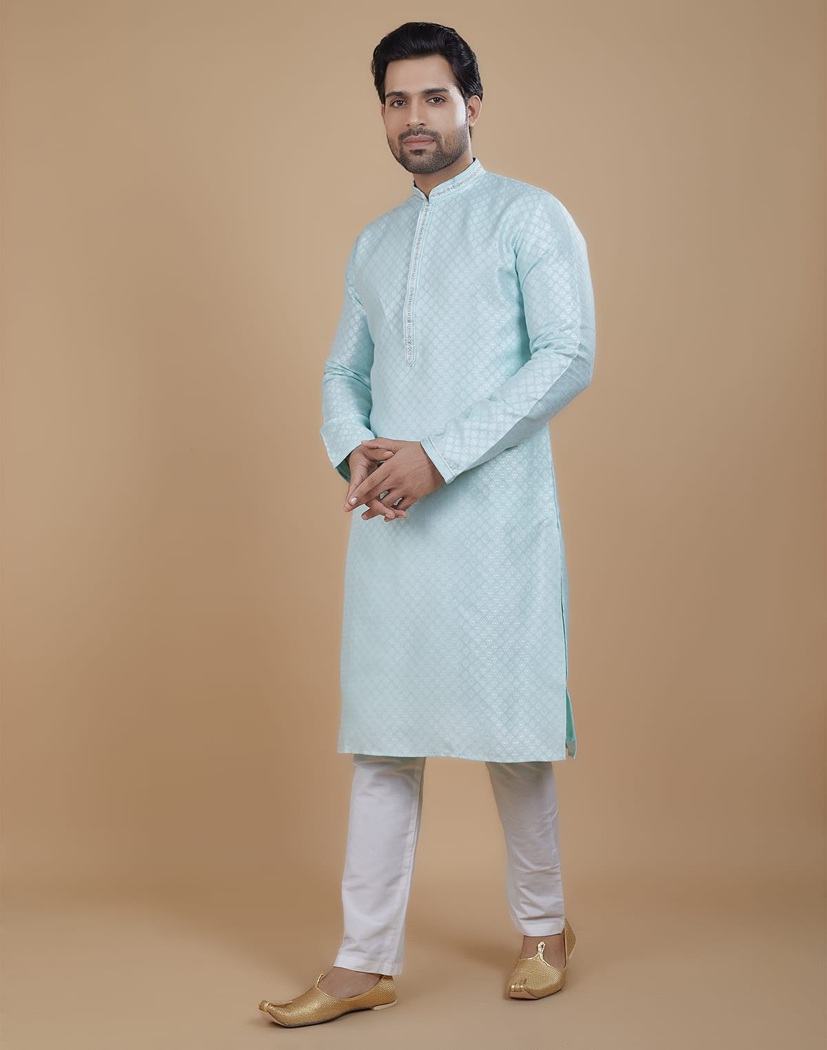 Collection of All Over Silver Bootis Kurta Set in a gallery layout