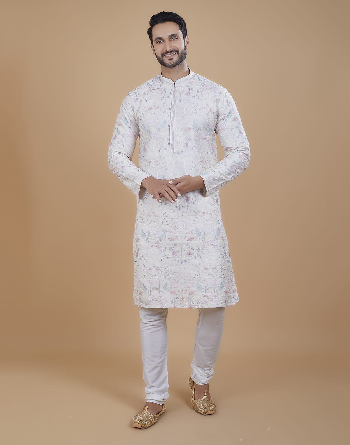 Collection of Floral Multi Color Embroidered work Kurta Pajama in a gallery layout