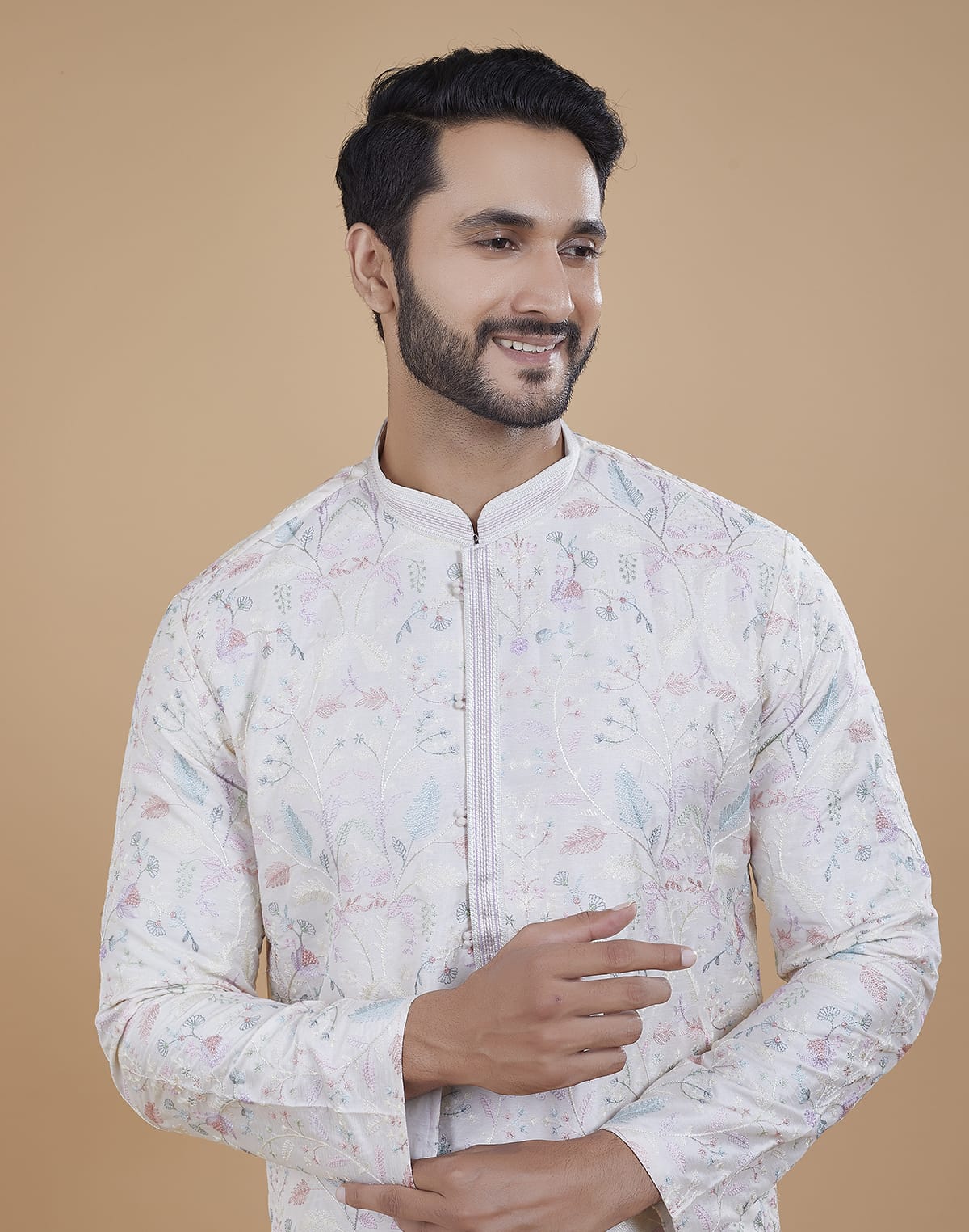 Collection of Floral Multi Color Embroidered work Kurta Pajama in a gallery layout